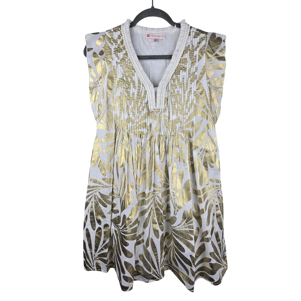 Jude Connally Larissa Dress Womens XS White Gold Metallic Cotton Resortwear Boho